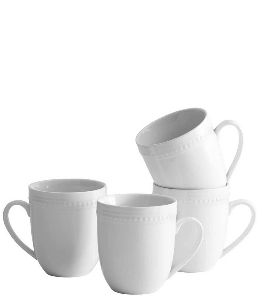 Fitz and Floyd Everyday White Beaded Mugs, Set of 4