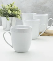 Fitz and Floyd Everyday White Beaded Mugs, Set of 4