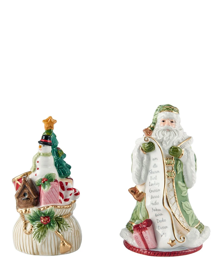 Fitz and Floyd Holiday Home Green Salt and Pepper Shaker Set