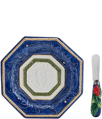 Fitz and Floyd Telluride Blue Snack Plate with Spreader Set