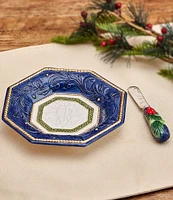 Fitz and Floyd Telluride Blue Snack Plate with Spreader Set