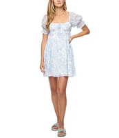 Flag and Anthem Aubrey Puff Sleeve Floral-Printed Mini Dress