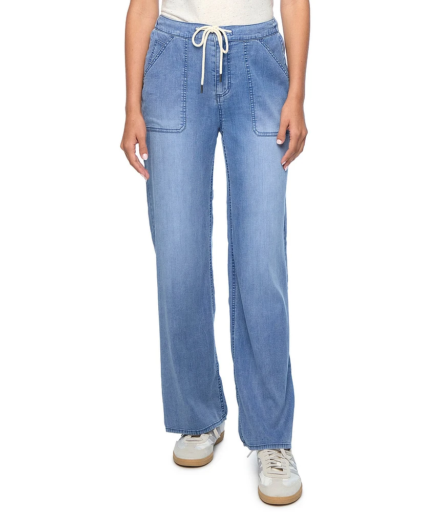 Flag and Anthem Bluffton Mid Rise Wide Leg Pull-on Lightweight Denim Pants