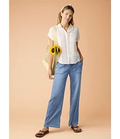 Flag and Anthem Bluffton Mid Rise Wide Leg Pull-on Lightweight Denim Pants