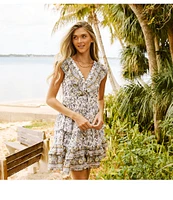 Flag and Anthem Clio Ruffled Floral Print Sleeveless Mini Dress
