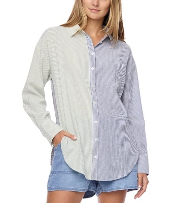 Flag and Anthem Lenora Long Sleeve Color Block/Striped Oversized Shirt