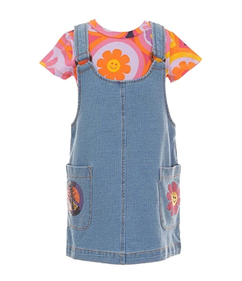 Flapdoodles Little Girls Floral Print T-Shirt & Denim Butterfly Jumper Set