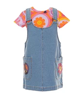 Flapdoodles Little Girls Floral Print T-Shirt & Denim Butterfly Jumper Set