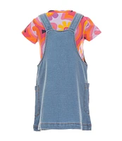 Flapdoodles Little Girls Floral Print T-Shirt & Denim Butterfly Jumper Set