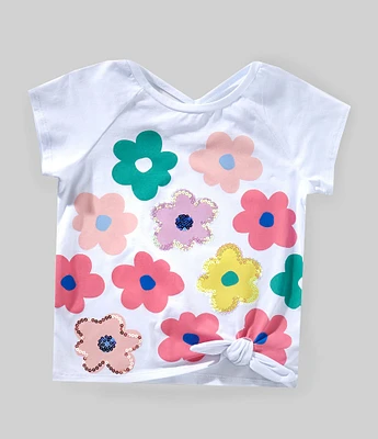 Flapdoodles Little Girls Floral Print Short Sleeve Side Tie Top