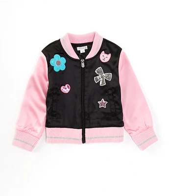 Flapdoodles Little Girls 2T-6X Color Block Satin Baseball Jacket