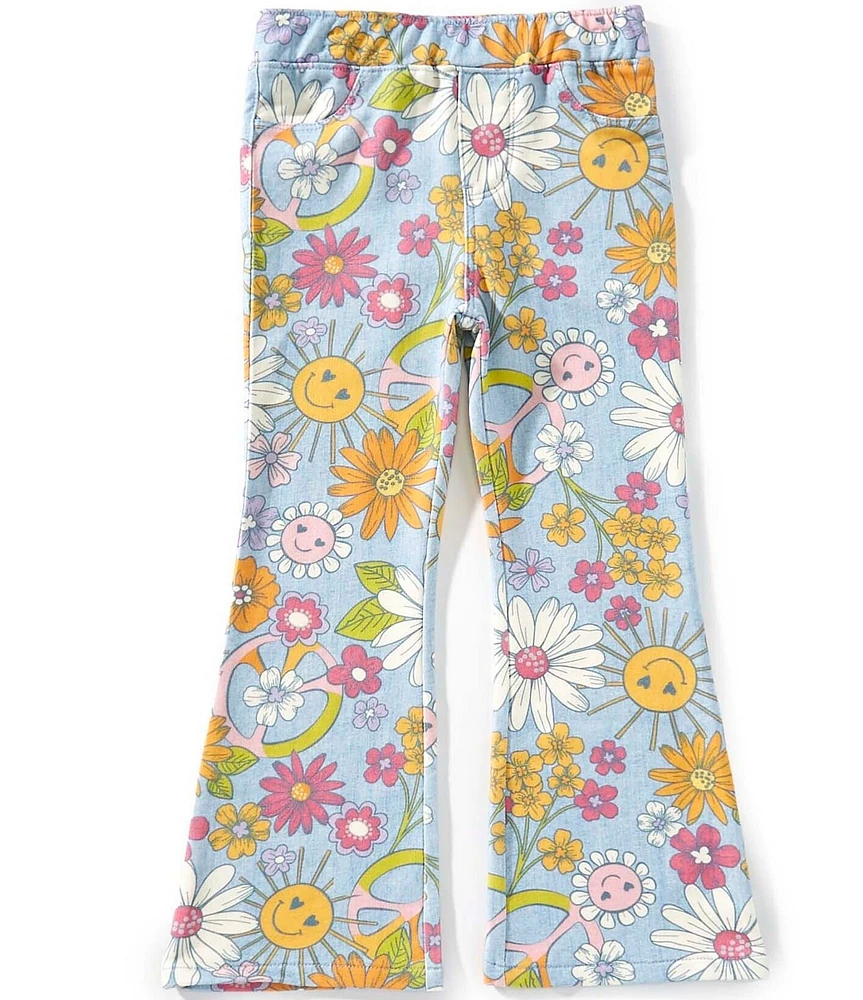 Flapdoodles Little Girls Floral Print Flare Jeans