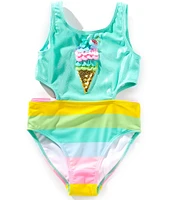 Flapdoodles Little Girls 2T-6X Ice Cream Rainbow Stripe 1-Piece Swimsuit