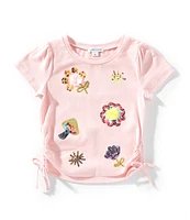 Flapdoodles Little Girls Short Sleeve Cinched Embroidery Sequins Top