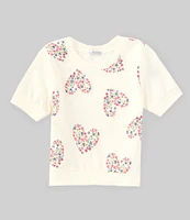 Flapdoodles Little Girls 2T-6X Short-Sleeve Glitter-Accented Heart-Puff-Print French Terry Top