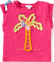 Flapdoodles Little Girls 2T-6X Short Sleeve Palm Tree Shoulder Bow T-Shirt