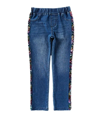 Flapdoodles Little Girls 2T-6X Skinny Fit Sequin-Taped Denim-Look Knit Jeans