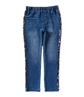 Flapdoodles Little Girls 2T-6X Skinny Fit Sequin-Taped Denim-Look Knit Jeans