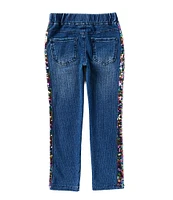 Flapdoodles Little Girls 2T-6X Skinny Fit Sequin-Taped Denim-Look Knit Jeans