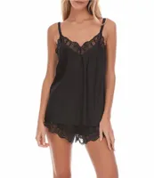 Flora Nikrooz Gabby Silky Satin Cami & Shorty Lace-Trim Set