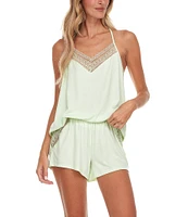 Flora Nikrooz Marian Knit Lace Trim V-Neck Sleeveless Cami & Short Set