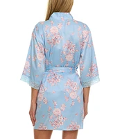 Flora Nikrooz Sabrina Travel Satin Floral Cami & Shorty Robe Set