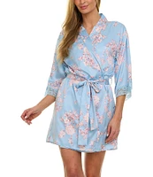 Flora Nikrooz Sabrina Travel Satin Floral Cami & Shorty Robe Set