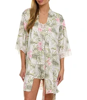 Flora Nikrooz Sabrina Travel Satin Floral Cami & Shorty Robe Set