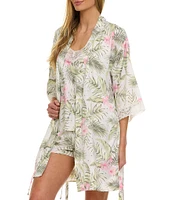 Flora Nikrooz Sabrina Travel Satin Floral Cami & Shorty Robe Set