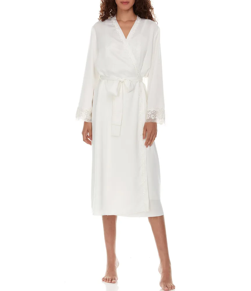 Flora Nikrooz Showstopper Lace Trim Long Wrap Robe