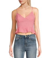 Fornia Adjustable Straps Gauze Peplum Camisole Top