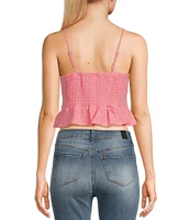 Fornia Adjustable Straps Gauze Peplum Camisole Top