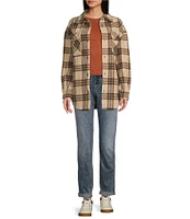 Fornia Long Sleeve Oversized Boyfriend Plaid Shacket Jacket