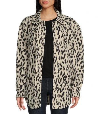 Fornia Long Sleeve Oversized Leopard Print Polar Fleece Shacket