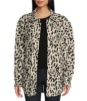 Fornia Long Sleeve Oversized Leopard Print Polar Fleece Shacket