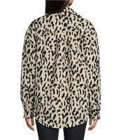 Fornia Long Sleeve Oversized Leopard Print Polar Fleece Shacket