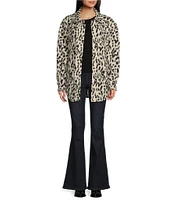 Fornia Long Sleeve Oversized Leopard Print Polar Fleece Shacket