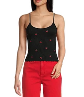 Fornia Seamless Embroidered Cherry Spaghetti Strap Camisole Top