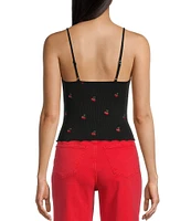 Fornia Seamless Embroidered Cherry Spaghetti Strap Camisole Top