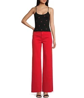 Fornia Seamless Embroidered Cherry Spaghetti Strap Camisole Top