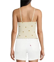 Fornia Seamless Embroidered Lemons Spaghetti Strap Camisole Top