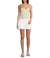 Fornia Seamless Embroidered Lemons Spaghetti Strap Camisole Top