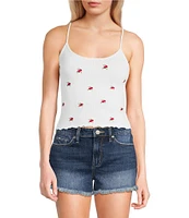 Fornia Seamless Embroidered Roses Spaghetti Strap Camisole Top