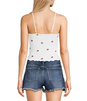 Fornia Seamless Embroidered Roses Spaghetti Strap Camisole Top