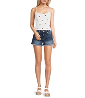 Fornia Seamless Embroidered Roses Spaghetti Strap Camisole Top