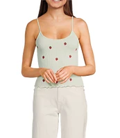 Fornia Seamless Embroidered Strawberry Spaghetti Strap Camisole Top