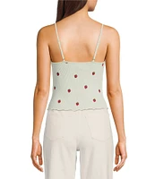 Fornia Seamless Embroidered Strawberry Spaghetti Strap Camisole Top