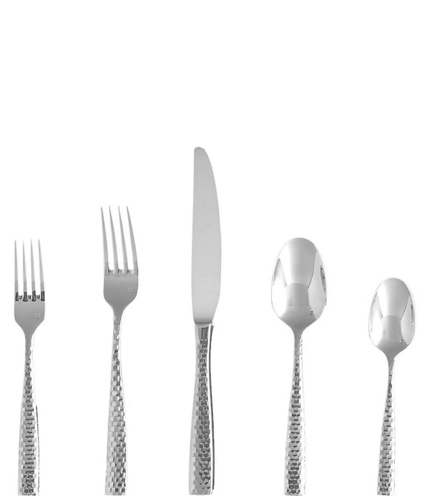 Fortessa Lucca Faceted 5-Piece Silver Stainless Steel Flatware Set