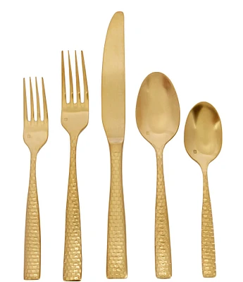 Fortessa Lucca Faceted Brushed Gold -Piece Stainless Steel Flatware Set