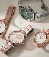 Fossil Carlie Mini Three-Hand Gold Tone Stainless Steel Leather Watch